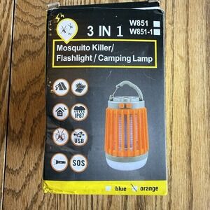 3-in-1 Solar USB Mosquito Killer Lamp Camping Flashlight SOS Light Orange NIP